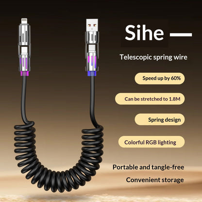 Phone Cable Spring Light Bar 4-in-1 65W Data Cable