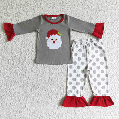 Santa applique shirt match pants girls Christmas pjs