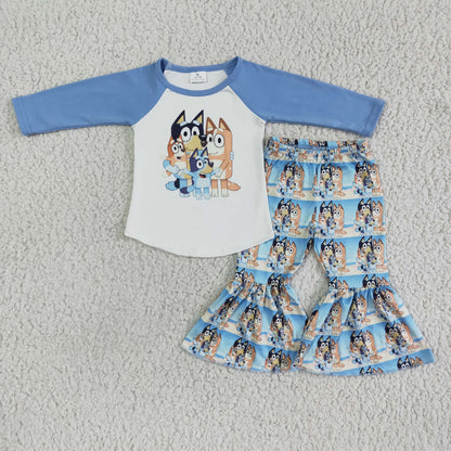 Solid long sleeve dog screen print shirt pants girls clothing sets