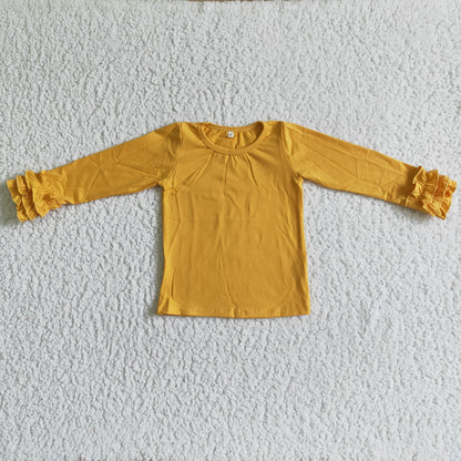 Yellow long ruffle sleeve cotton shirt