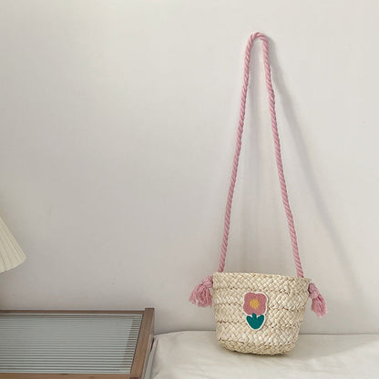 Children's Straw Handmade Knitted Messenger Bag