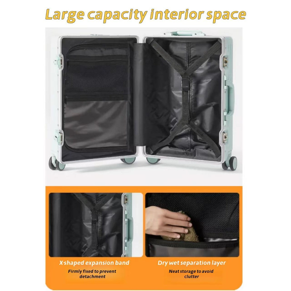 20 Inch 24 Inch Aluminum Frame Luggage Compartment, Front Opening Luggage Compartment, TSA Lock, Silent Rotating Wheel, Business Travel Hand Held Rolling Case