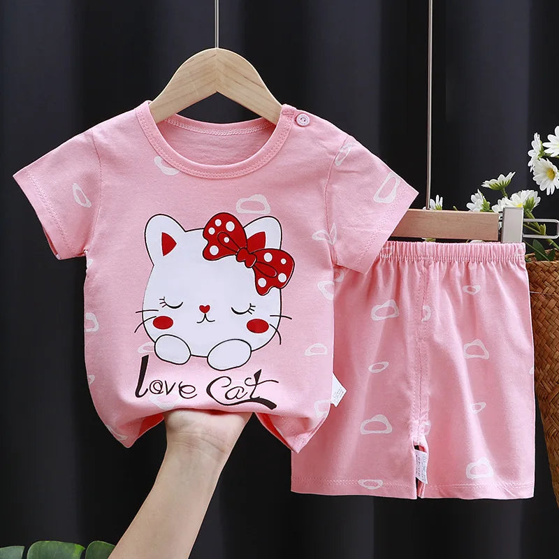 Baby Girl Summer Outfit Set Short Sleeve T-shirt And Shorts Children's Clothing Ages 0-4T