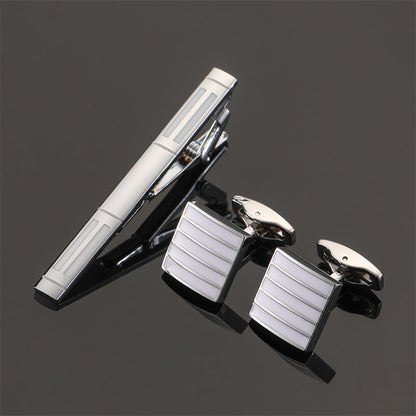 Gold And Silver Black Crystal Rose Enamel Pattern Batch Flower Tie Clip Cuff Buckle Set
