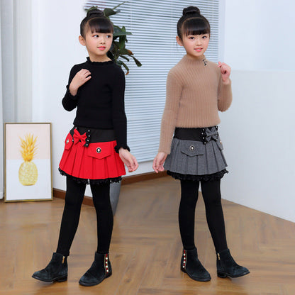 Thickened Fleece-Lined Base Leggings With Beaded Bow In Two Colors