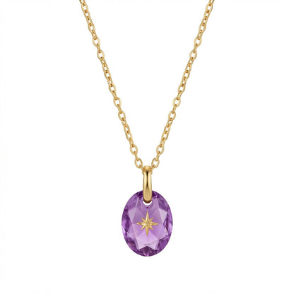 Vintage-style Natural Stone Twelve Zodiac Birthstone Star Pendant Titanium Steel Necklace