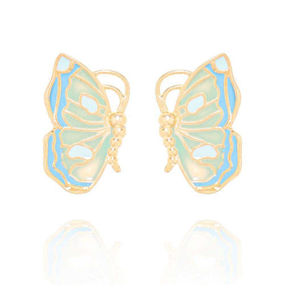 Retro Exaggerated Butterfly Symmetrical Gradient Pendant Stud Earrings