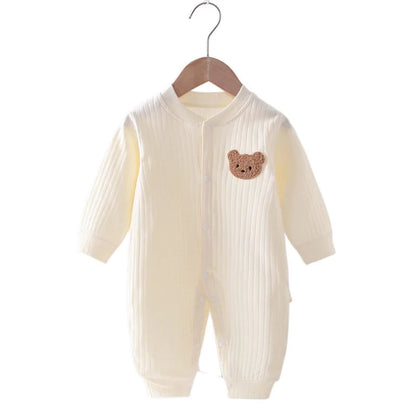 2025 Spring Baby Romper Solid Color Bear Jumpsuit Cotton Autumn Newborn One-Pieces Clothing for Boys Girls Infant Onesie 0-18M