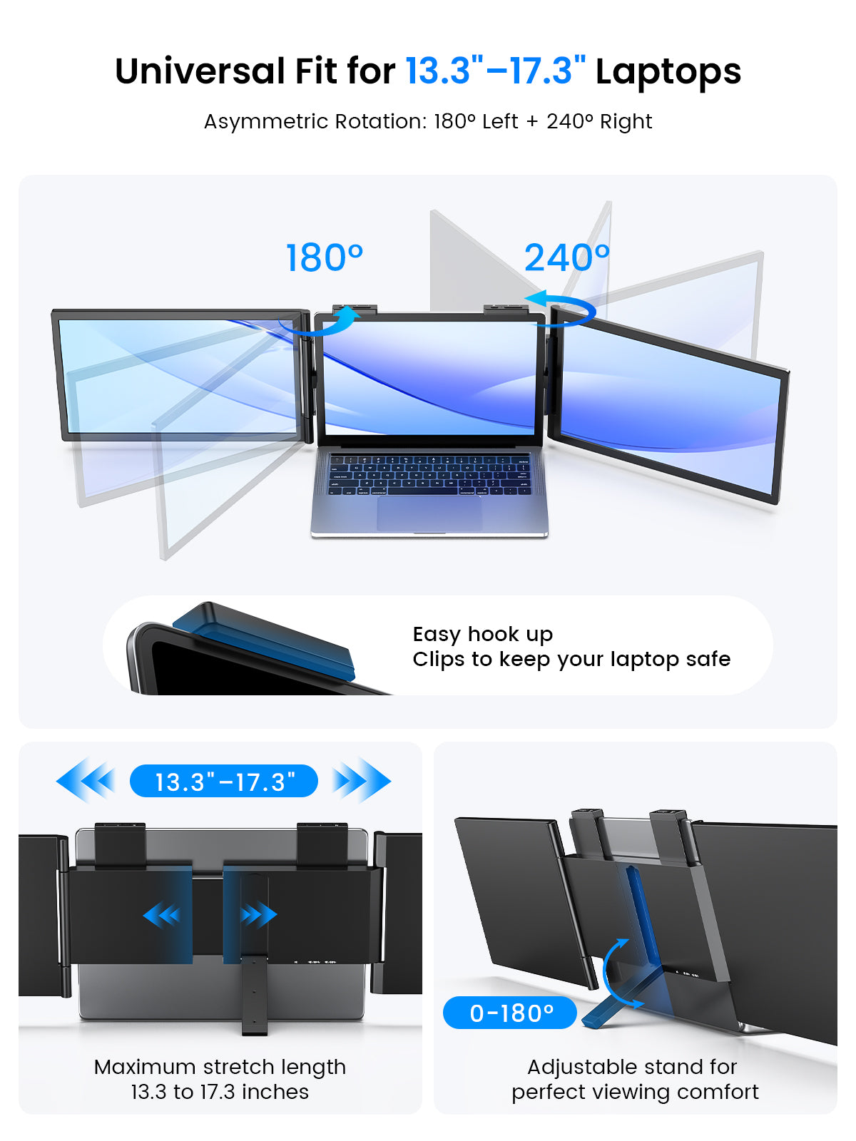 UPERFECT Portable Monitor 14 Inch Wireless Triple, Laptop Screen Extender, Ultra-Slim, 125 Percent SRGB, One Cable Plug And Play, For MacOS Win Android, Fits 13.3-17.3 Inch Laptops