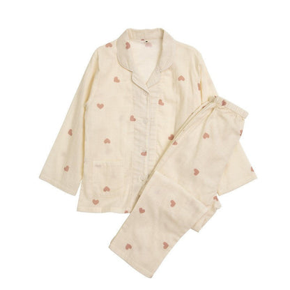 Spring And Summer All Cotton Gauze Cute Cartoon Long Sleeved Pajama Set For Boys And Girls