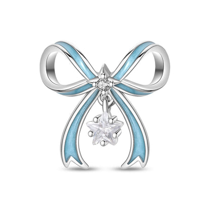 Blue Oil-drip Plated Silver Bow Bracelet And Necklace With Beads