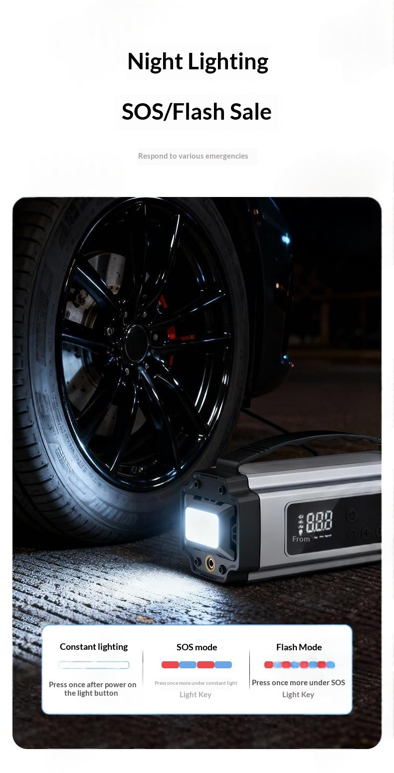 3-in-1 Portable Cordless Car Starter & Tire Inflator Multifunctional Emergency Vehicle Tool