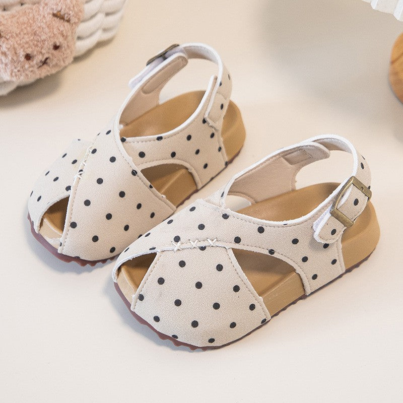 2026 Summer New Girls Polka Dot  Sandals, Kids Retro Open Toe Beach Shoes, Soft Sole Casual Shoes