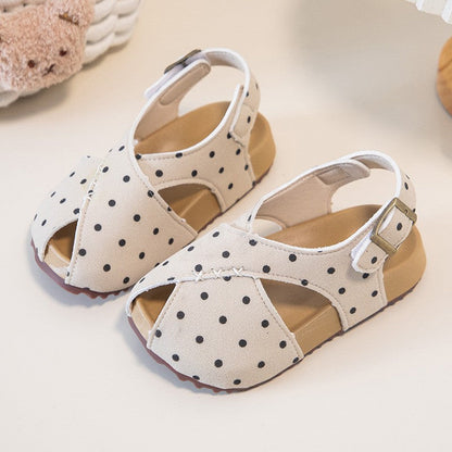 2026 Summer New Girls Polka Dot  Sandals, Kids Retro Open Toe Beach Shoes, Soft Sole Casual Shoes