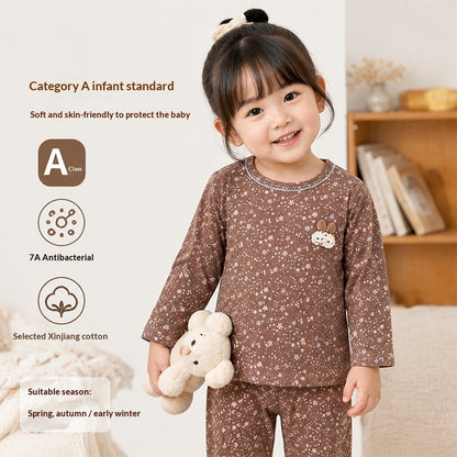 SpringAutumn Boneless Boys And Girls Autumn Top And Pants Set 7A Antibacterial Underwear Set
