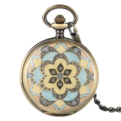 Green Epoxy Flower Manual Mechanical Pocket Watch