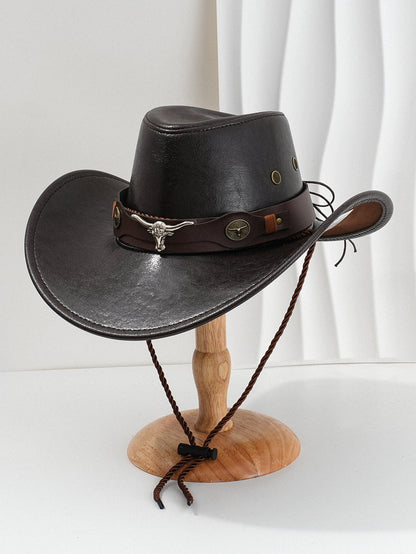 PU Leather Metal 3D Ox-Head Retro Curved Belt Denim Hat
