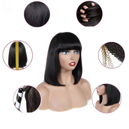 Human Hair Bob Wig Headgear Woven Top Heart Is Natural And Realistic