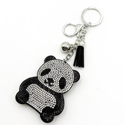 Diamond-Encrusted Panda Keychain With Tassel Metal Pendant