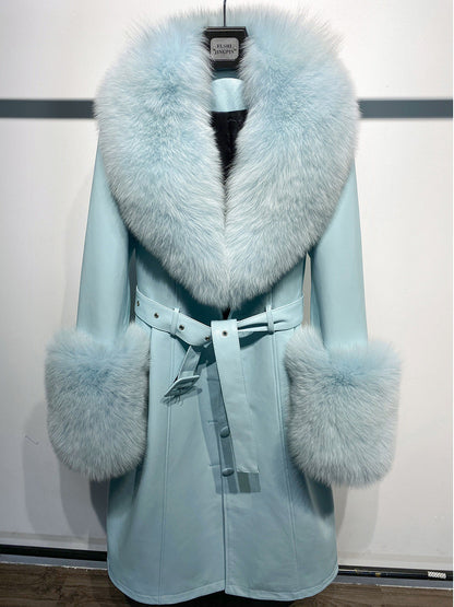 Slim-fit Leather Sheepskin Fox Fur Coat