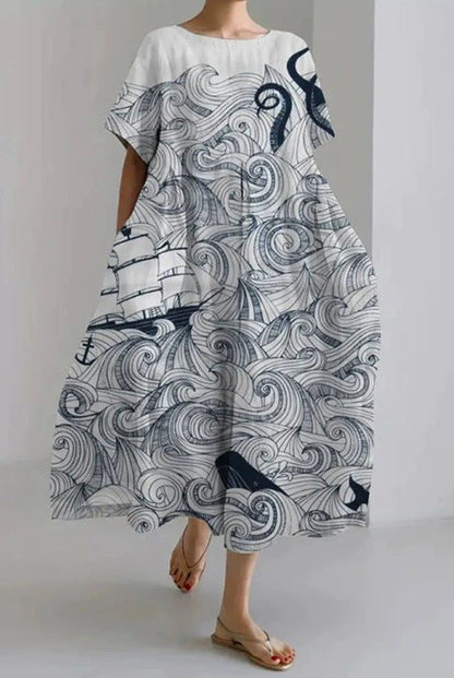 3D Digital-Print Short-Sleeve Casual Dress