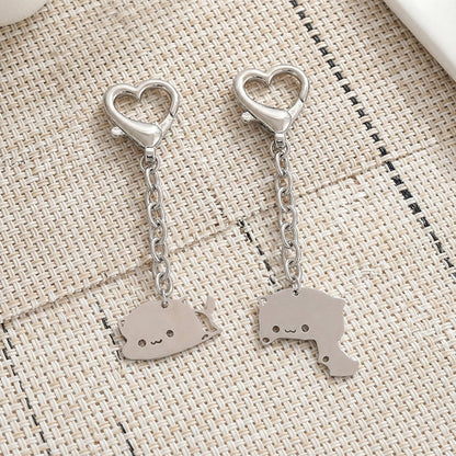 2Pcs Cute Dudu Bubu Hug Cat Couple Keychain Set, Stainless Steel Double Cat Charms, Round Key Ring & Heart Lobster Clasp, Sweet Matching Pair Gift For Lovers