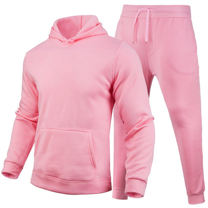 Slim-fit Solid Color Hoodie Set Urban Casual