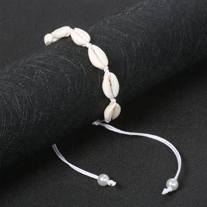 Beach-style 8-shell Hand-woven Pearl-white Ankle Bracelet