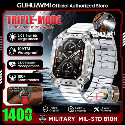 New Military 1400mAh Battery Smart Watch With LED Flashlight