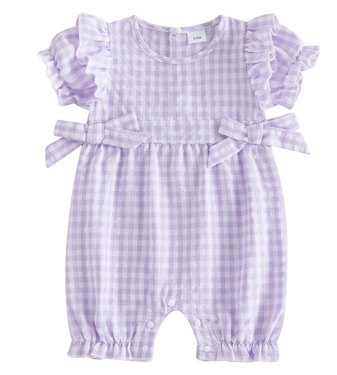 Summer New Arrival Baby Girls Plaid Onesie