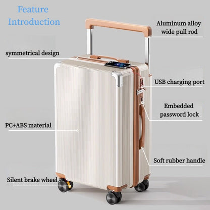 20 Inch 24 Inch Wide Handle Luggage, Silent Rotating Wheel Travel Luggage, Durable Password Lock Carry On Luggage