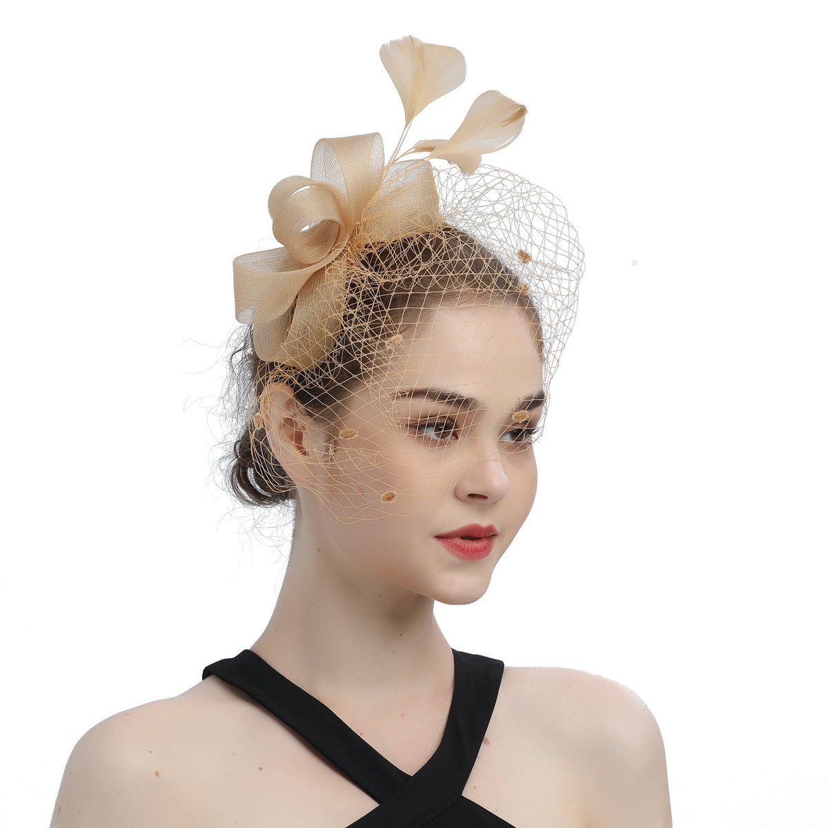 Bride Veil Hair Bow Top Hat Headdress Flower Cover Face Mesh Head