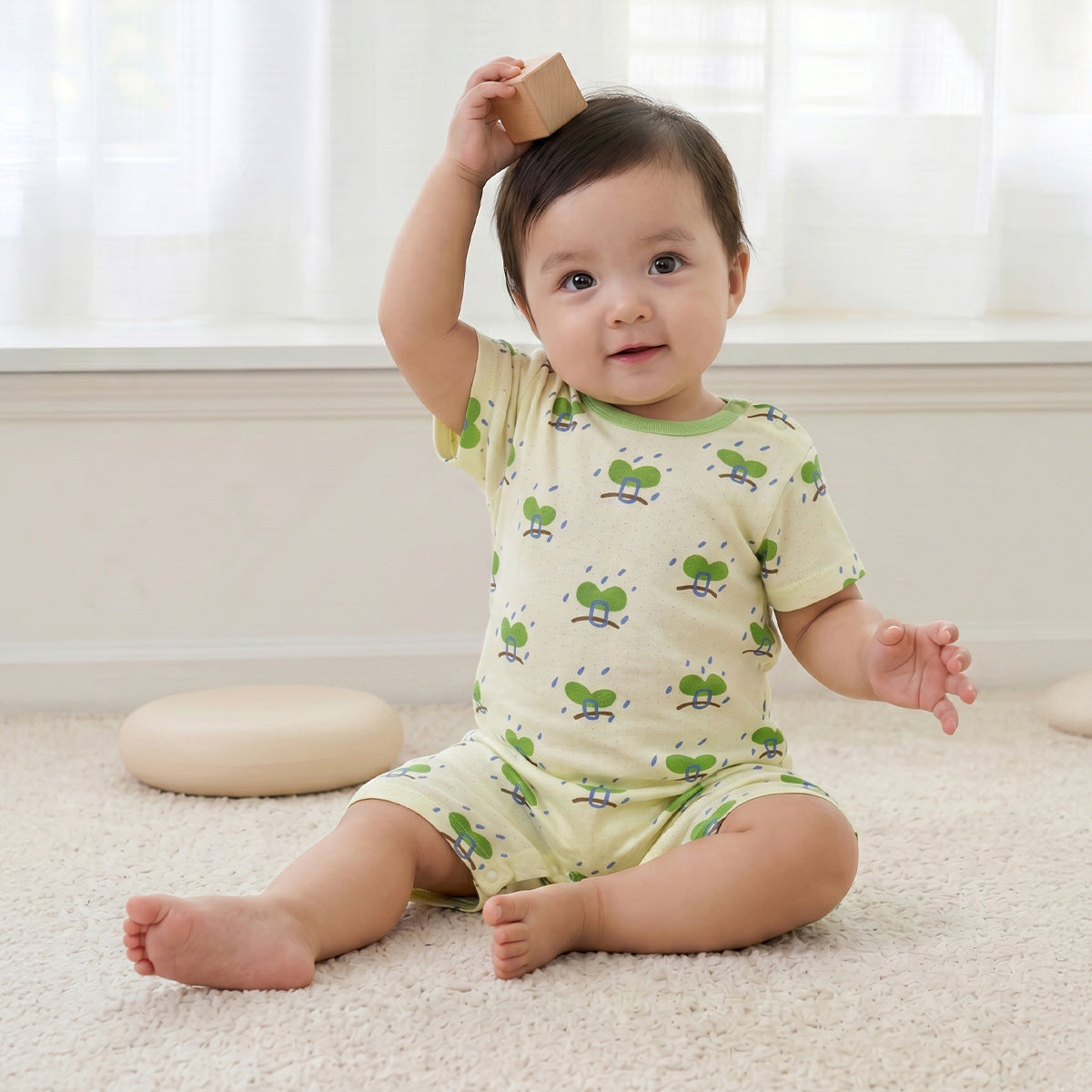 Baby Mesh Breathable Thin Short-sleeve Onesie