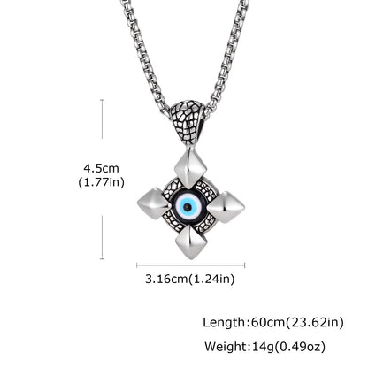 Stainless Steel Devils Eye Cross Pendant Necklace