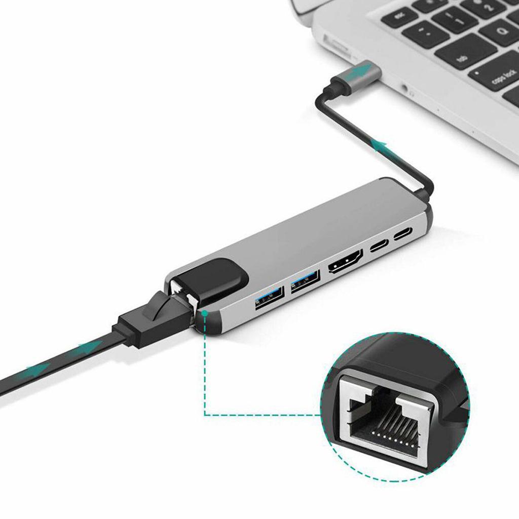 Type C To HDMI USB3.0 PD 6 In 1 HUB Hub Rj45 Network Card Adapter