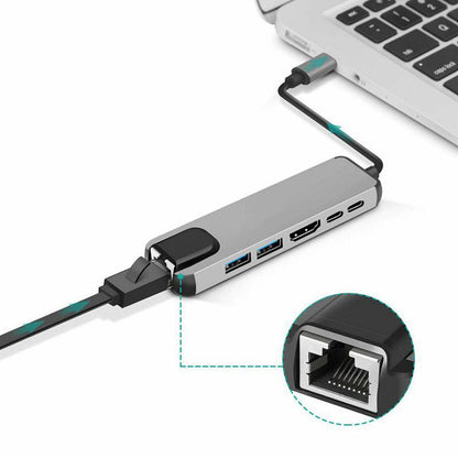 Type C To HDMI USB3.0 PD 6 In 1 HUB Hub Rj45 Network Card Adapter