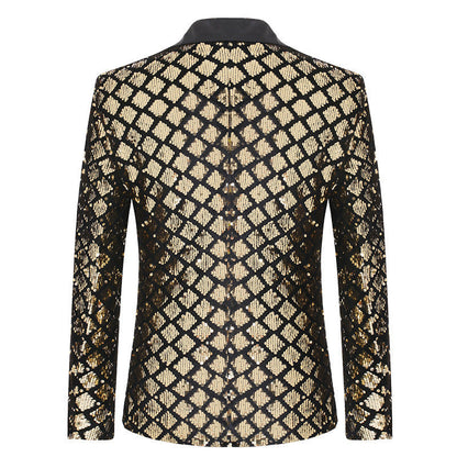 Stage Banquet Host Party Diamond-Shaped Sequin Suit Tuxedo Coat