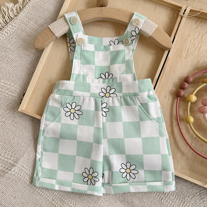 Childrens New Summer Checkered Suspender Pants For Babies