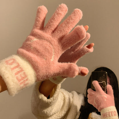 Winter Fingerless Knitted Gloves Touchscreen Warm Windproof