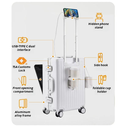 20 Inch 24 Inch Aluminum Frame Luggage Compartment, Front Opening Luggage Compartment, TSA Lock, Silent Rotating Wheel, Business Travel Hand Held Rolling Case