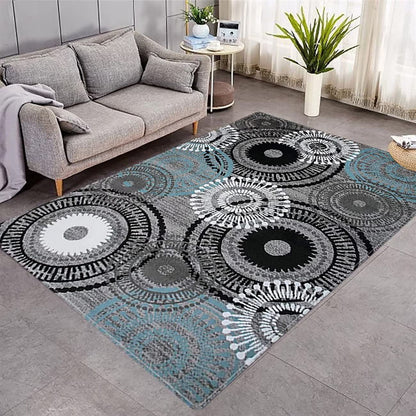 Wine Red Gray Geometric Round Carpet