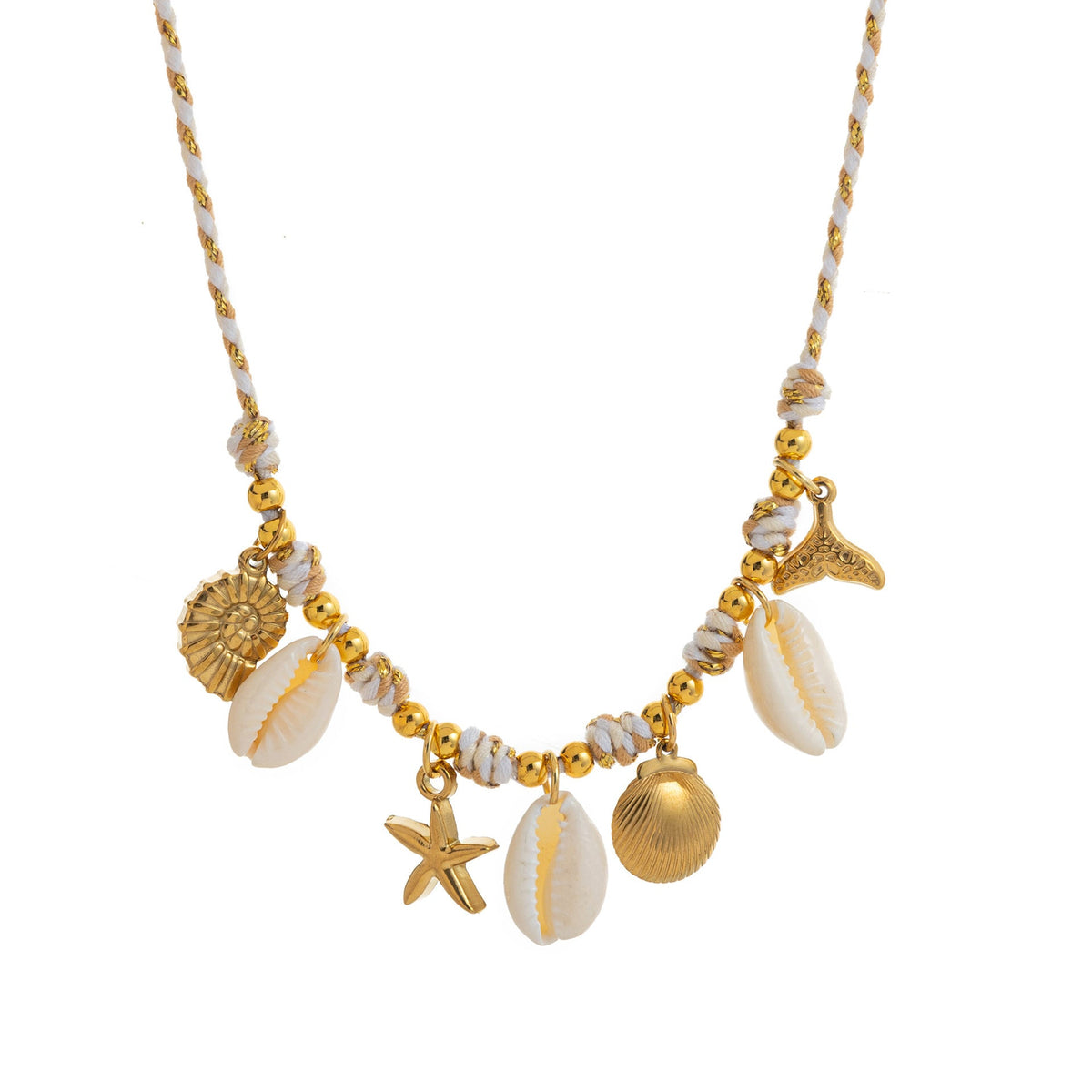 Colored Fabric Fan-shaped Seashell Electroplated 18k Gold Necklace And Bracelet