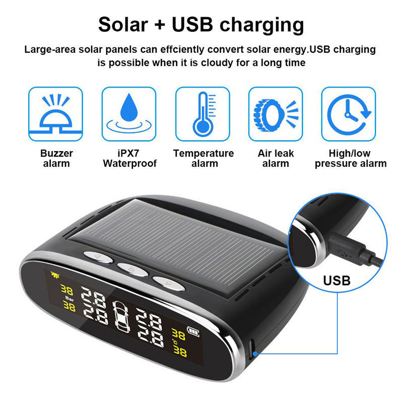 Elliptical Display Tire Pressure Monitor USB Solar Charging Internal And External Sensor