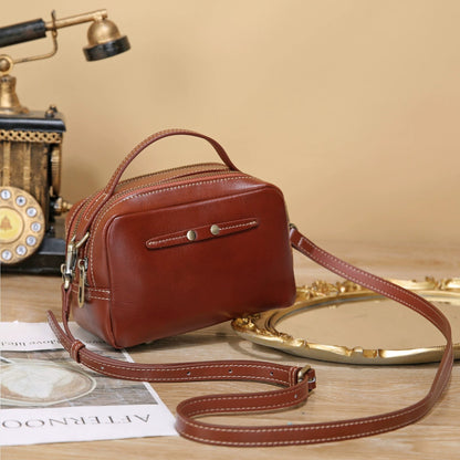 New Stylish Vintage Box Bag Made Of Top-grain Cowhide With Logo, Shoulder And Crossbody Bag, Small Square Bag For Commuting