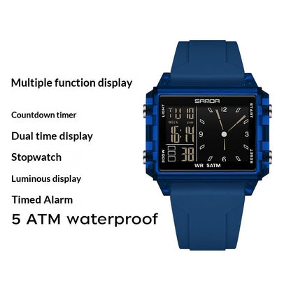 Square Large-dial Sports Watch With Waterproof Electronic Display
