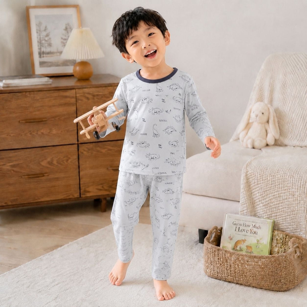 SpringAutumn Boneless Boys And Girls Autumn Top And Pants Set 7A Antibacterial Underwear Set