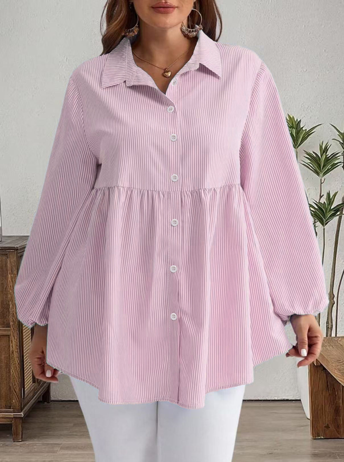 Striped Casual Loose-fitting Long-sleeve Lapel Shirt