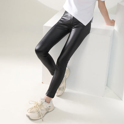 Thin Childrens Slim-fit Faux Leather Pants