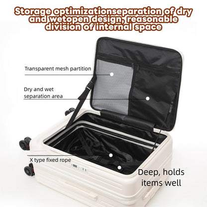 Front Opening Expandable Carry On Luggage, Large And Medium Sized Cabin Bag, Made Of Alloy Material, TSA Lock, USB Charging Port, Foldable Cup Holder