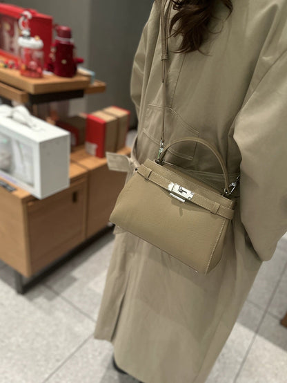 Cross-border Leather Kelly Bag 2026 New Style Simple High-End First-Layer Cowhide Small Square Bag